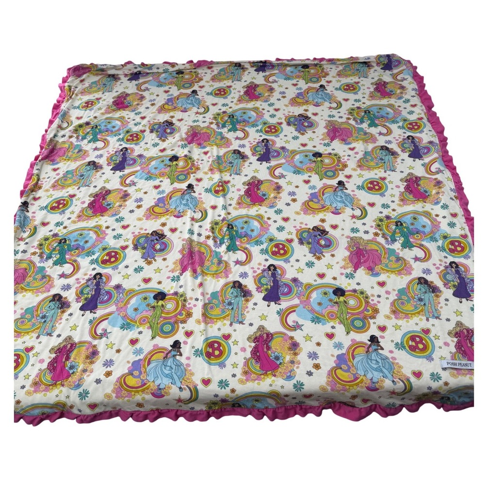 Posh Peanut Barbie Ruffle Swaddle Blanket Retro Rainbow Pink Bamboo Viscose 32"